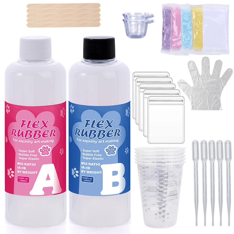 Flüssiges Silikongel Set für Squishy Basteln in 4 Größen mit 1 zu 1 Mischung