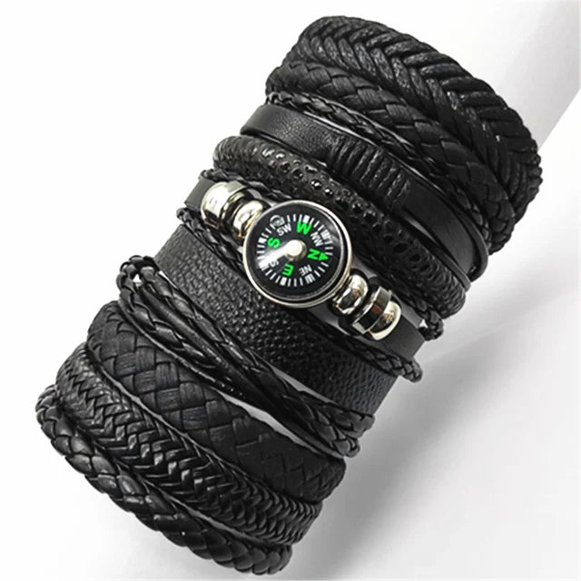 10 Stück Schwarze Lederarmbänder Handgewebt Verstellbar Unisex Schmuck
