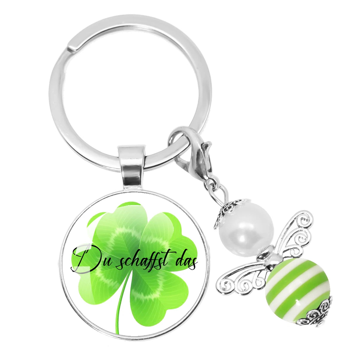 Glücksbringer Schlüsselanhänger mit vierblättrigem Kleeblatt Design