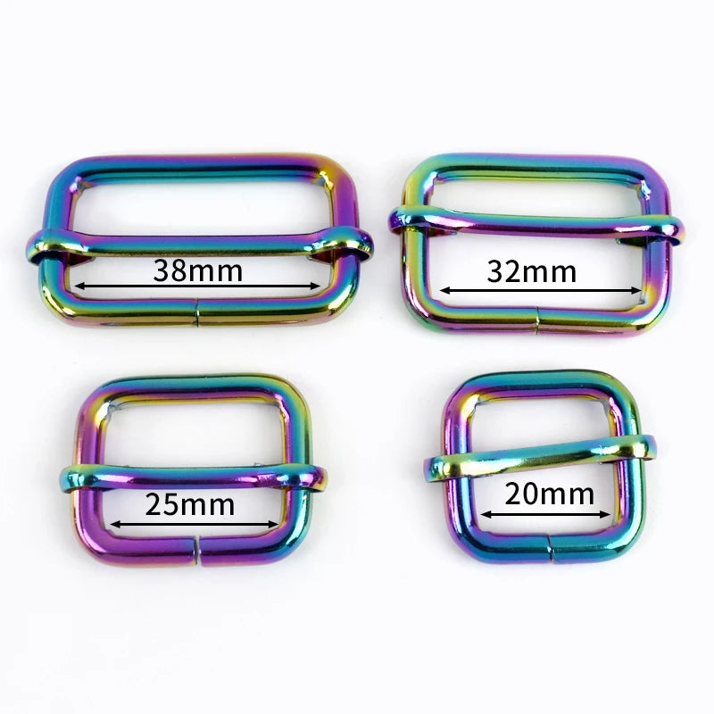 10er Set verstellbare Regenbogen Metallschnallen für Taschen und Gürtel