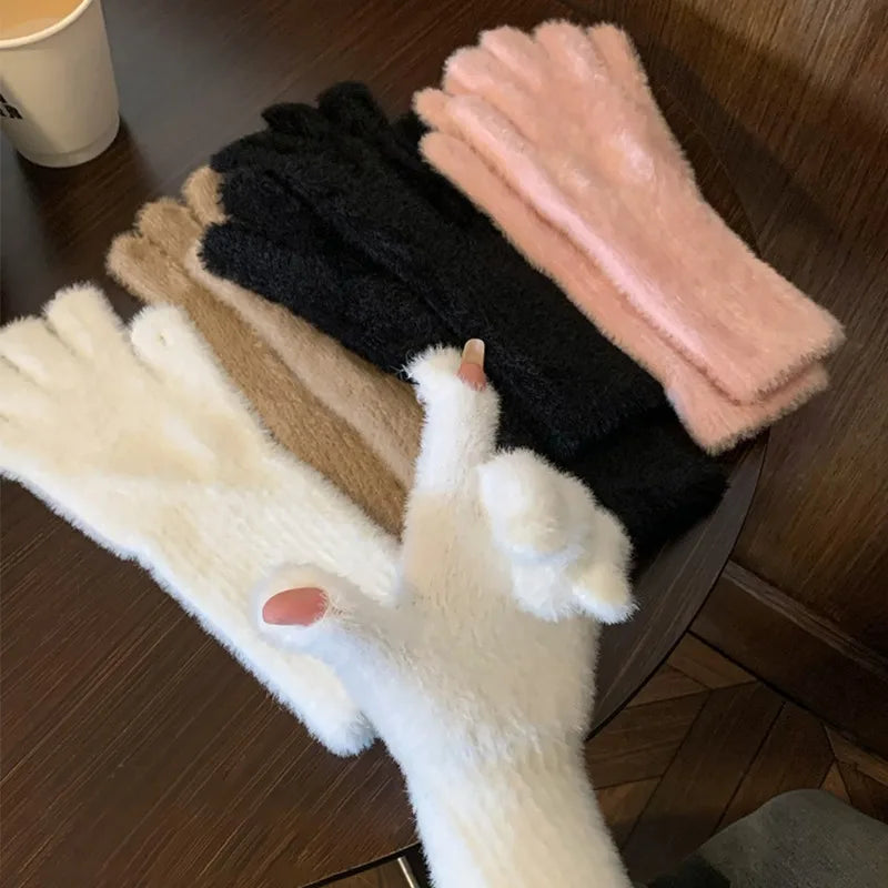 Warme Gestrickte Damen Handschuhe mit Nerz Wolle Schutz
