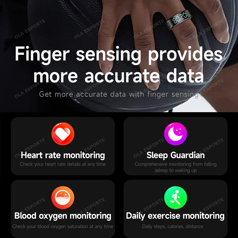 Wasserdichter Smart Ring mit Display und Gesundheitsmonitor