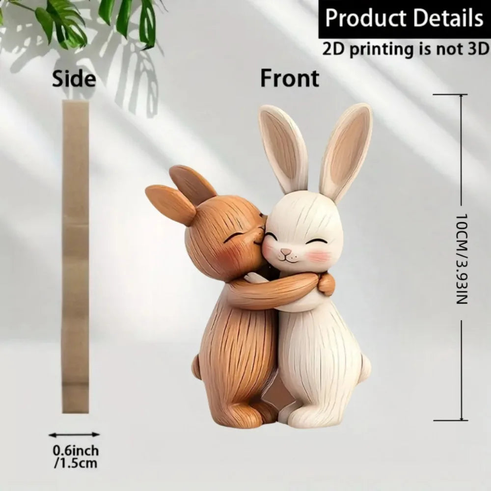 2D Holz Katze Hase Umarmung Figur – Desktop Deko - Tierliebhaber Geschenk
