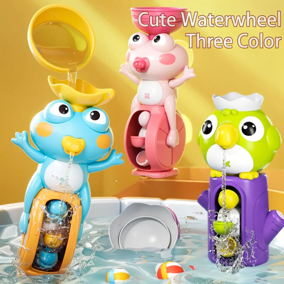 Badespielzeug Wasserrad für Kinder | Frosch - Vogel | Mit Saugnapf Dusche Bad