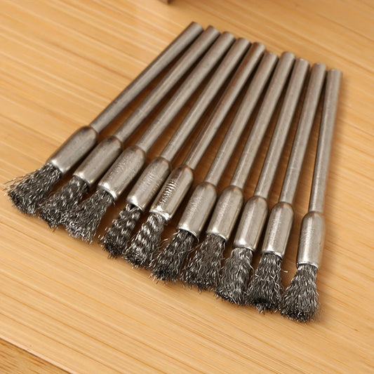 10 Edelstahl-Drahtbürsten mit 3,17 mm Griff für Reinigungsarbeiten