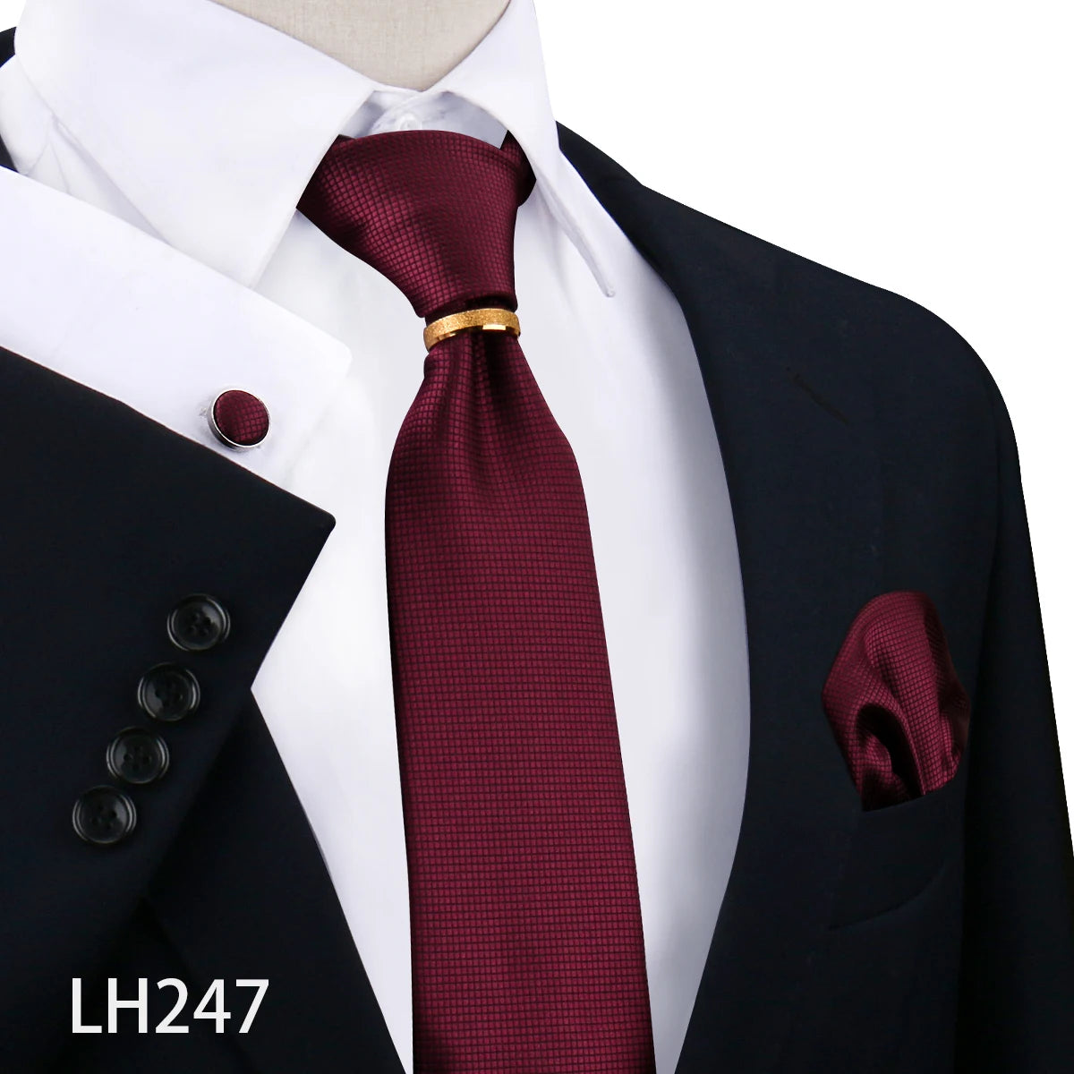 Herren Krawattenset Gold Ring, Manschettenknöpfe, Einstecktuch Festlich