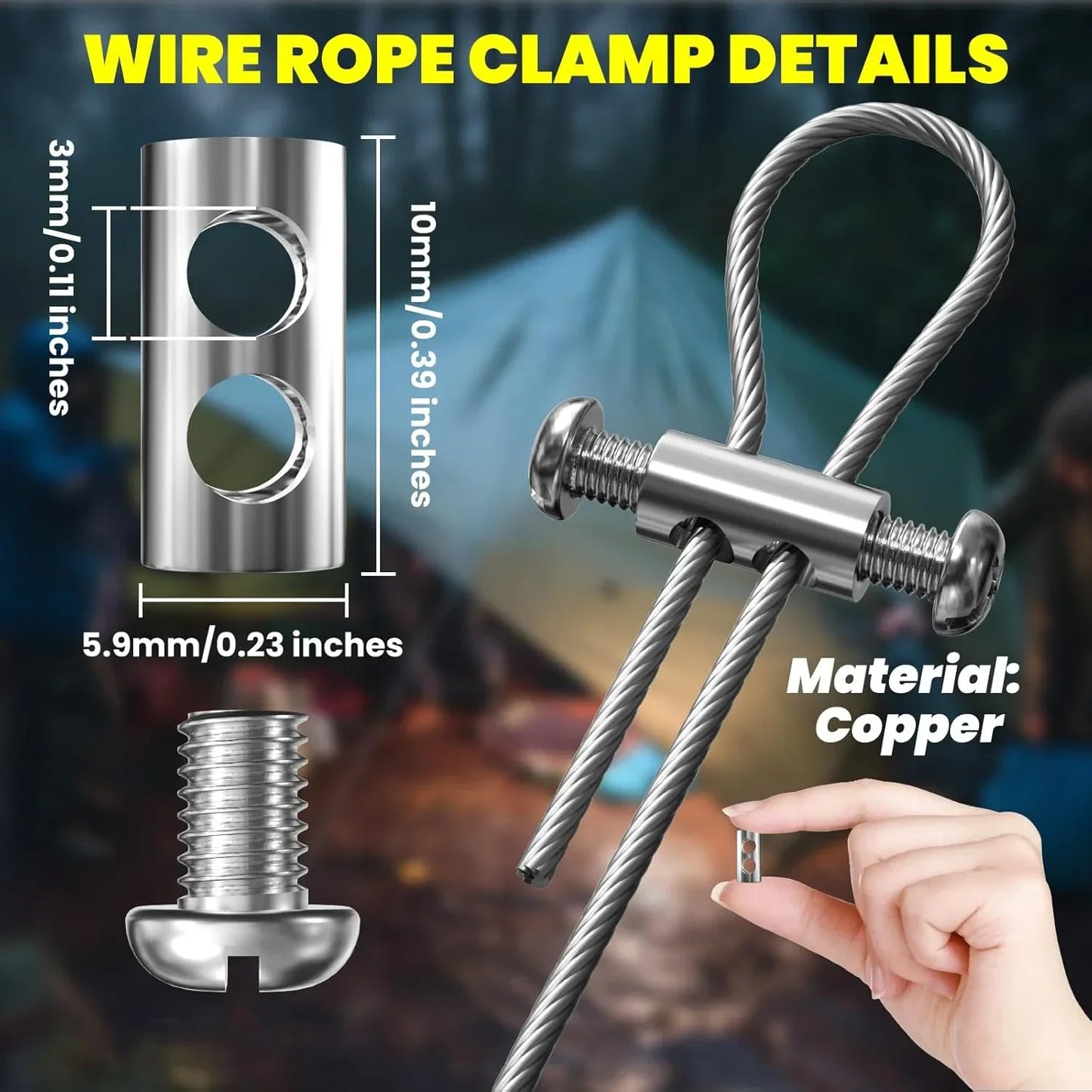 Verstellbare Kupfer-Kabelklemmen 10er Set für Stahldraht 1,2-2,5 mm robust - sicher