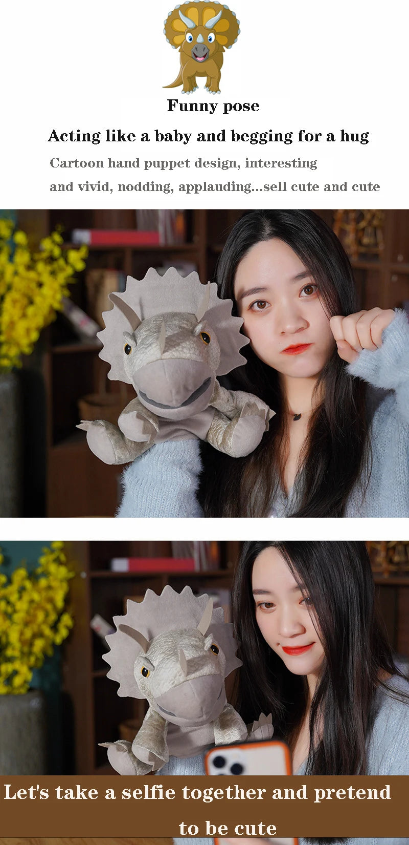 Niedliche Dinosaurier-Handpuppen mit bewegbarem Mund