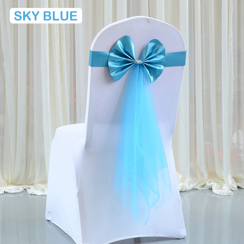 Stretch Stuhlschärpen aus Organza mit Schleifen für Events