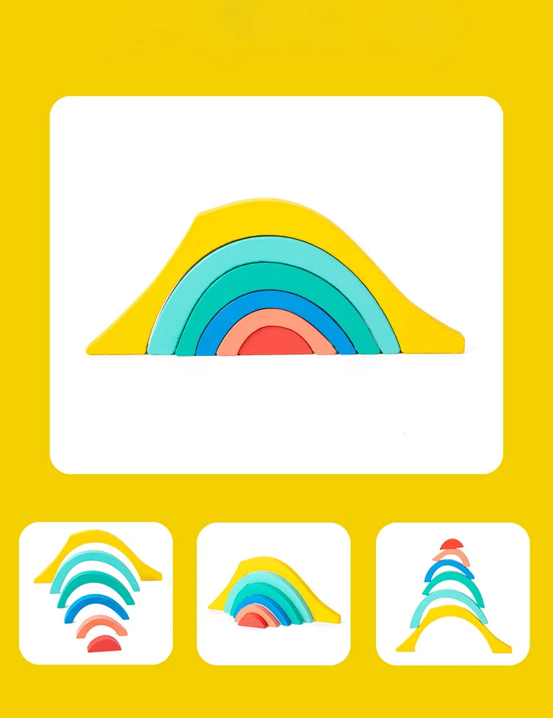 Kinder Holzblöcke Set - Regenbogen Farben - Fördert Kreativität und Motorik