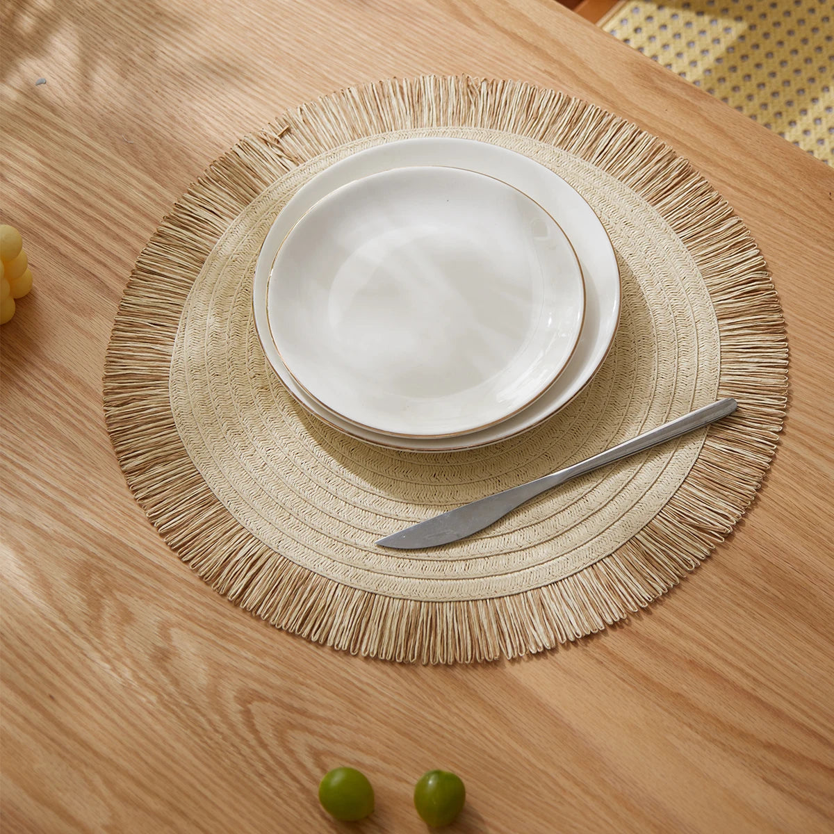 Rundes Tischset aus Papiergewebe im Nordic Stil – Beige Untersetzer