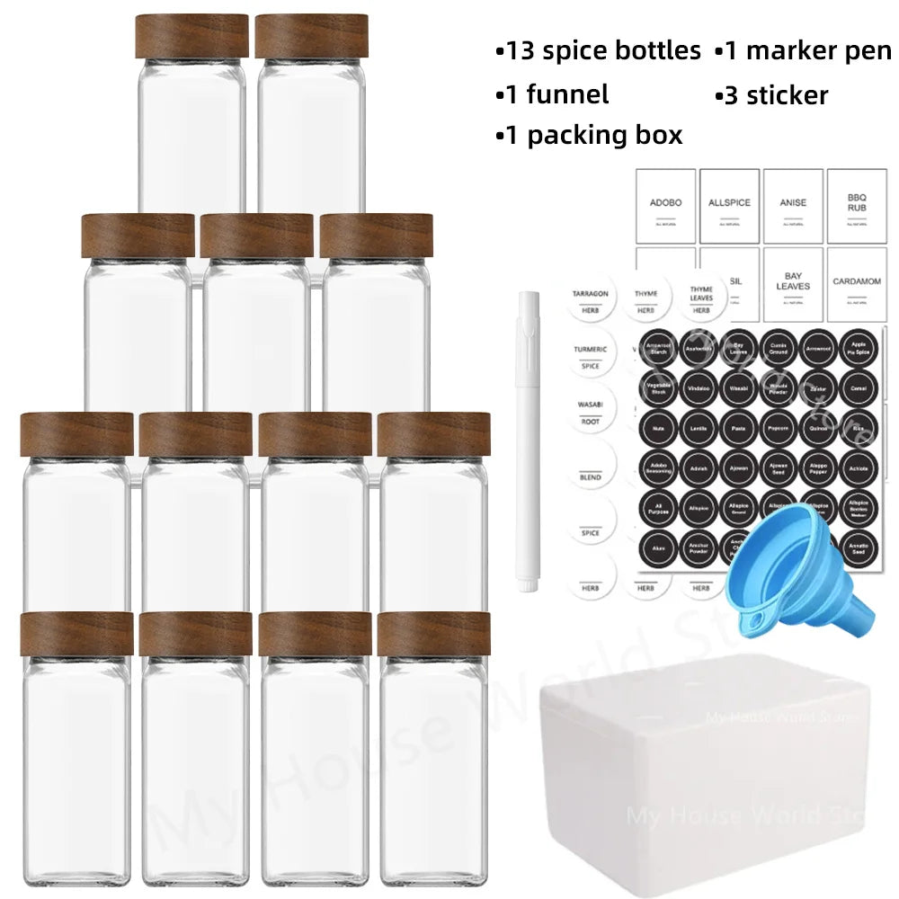 13-teiliges Gewürzglas-Set mit Bambusdeckel 4oz Aufbewahrung-Yabubest - Home & More