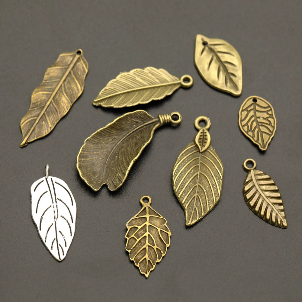 10er Set Antik Bronze Silber Blattform Anhänger für DIY Schmuck Basteln