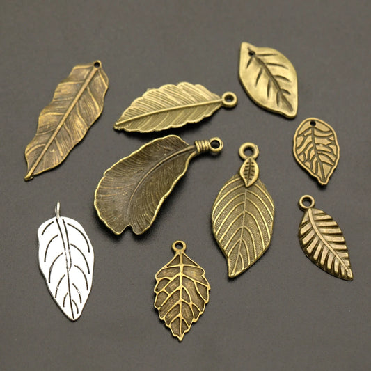 10er Set Antik Bronze Silber Blattform Anhänger für DIY Schmuck Basteln