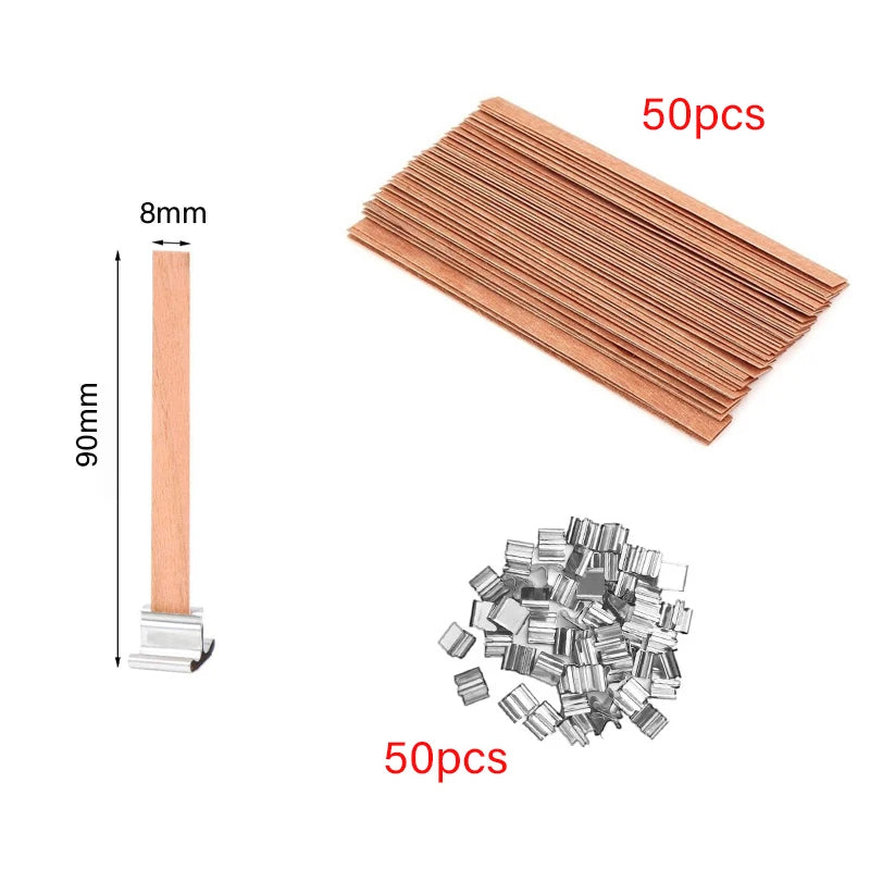 Kerzendocht Holz mit Clip Basis 30 oder 50 Stück Rauchfrei für DIY Kerzen