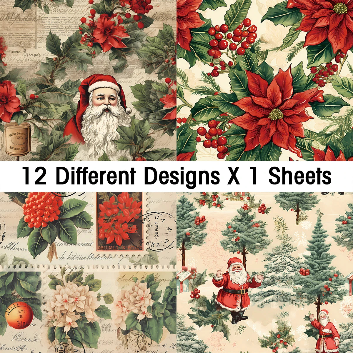 12 Blatt Retro Weihnachts Scrapbook Papierset mit Hello Santa Design