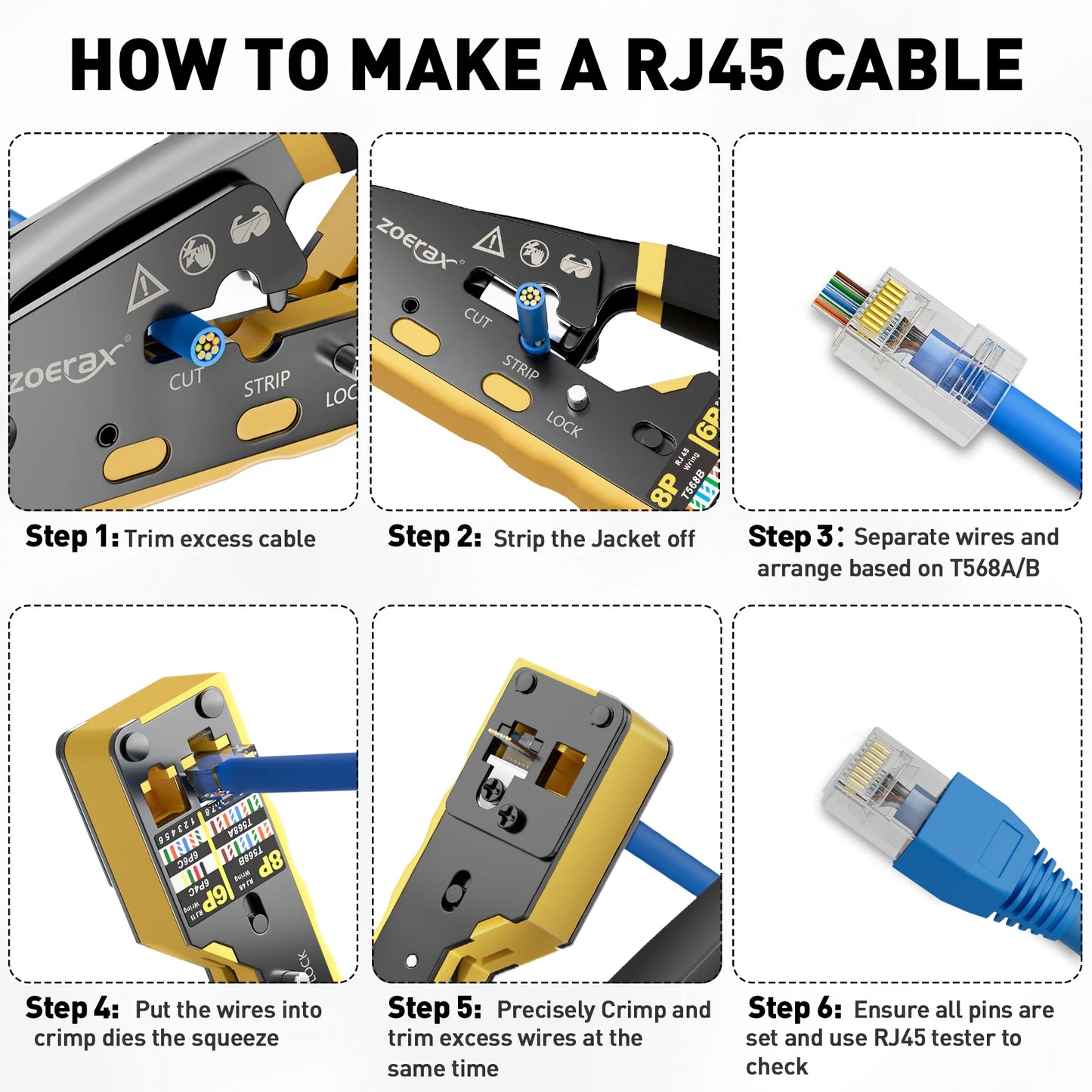Netzwerk-Tool-Kit CAT6 Crimpwerkzeug mit 20 CAT5 CAT6 Steckern und Abdeckungen