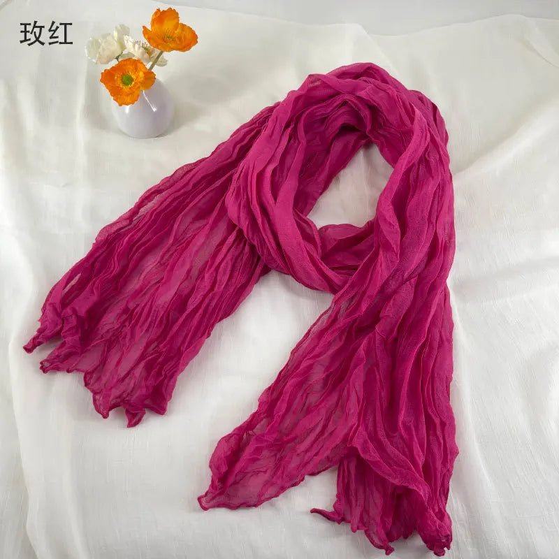 Damen Schal Baumwolle Leinen Plissiert Retro Bohemian Stil 180x90 cm