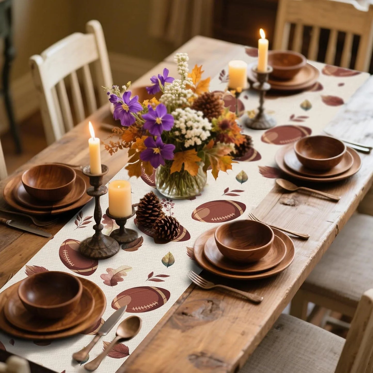 Herbst Ahornblatt Rugby Tischläufer Deko für Küche Party Zuhause