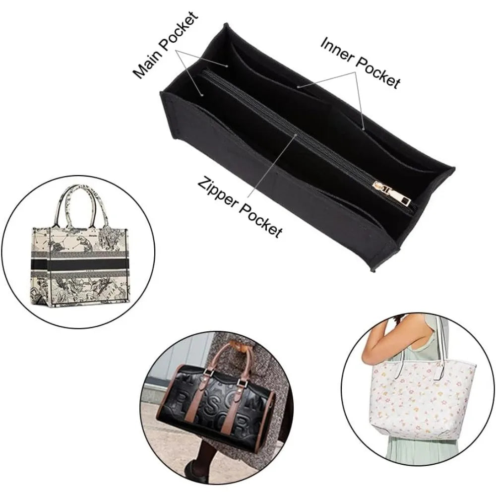 Praktischer Filz Organizer Einsatz für Handtasche mit Reißverschluss