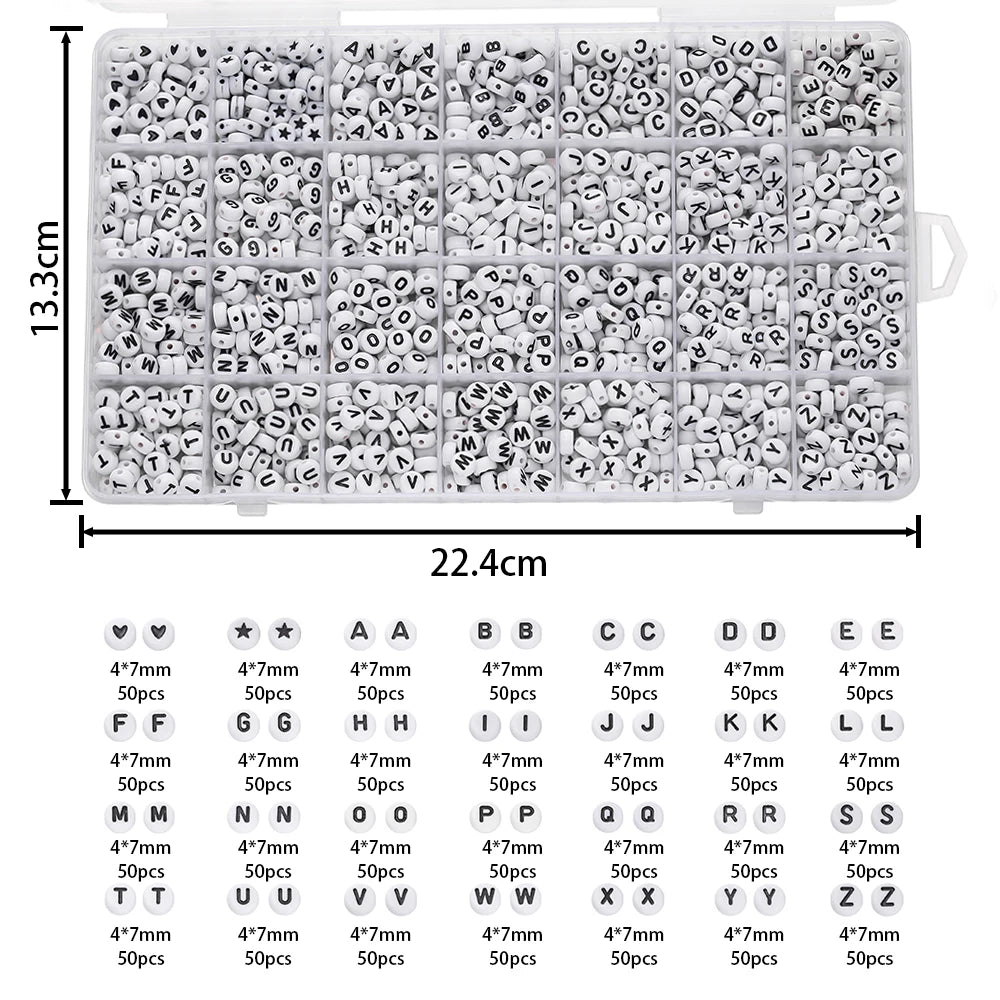 1400 Acryl Buchstabenperlen A-Z 7mm DIY Schmuckherstellung Zubehör