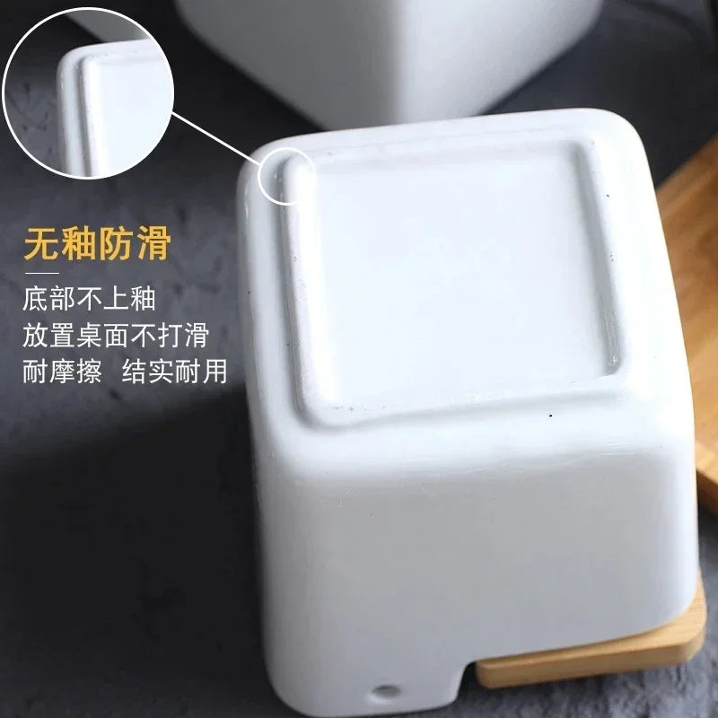 Keramik Gewürzregal mit Bambus Tablett und Holzdeckel Vorratsbehälter Set