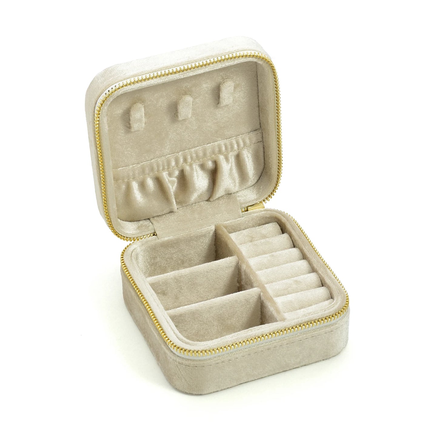 TAIMY Vintage Samt Reise-Schmuckbox Grün mit Spiegel Organizer