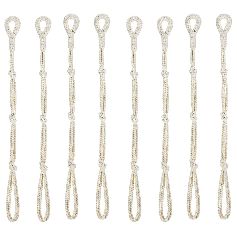 Makramee Pflanzenaufhänger 8er Set Beige mit Verlängerungsseilen