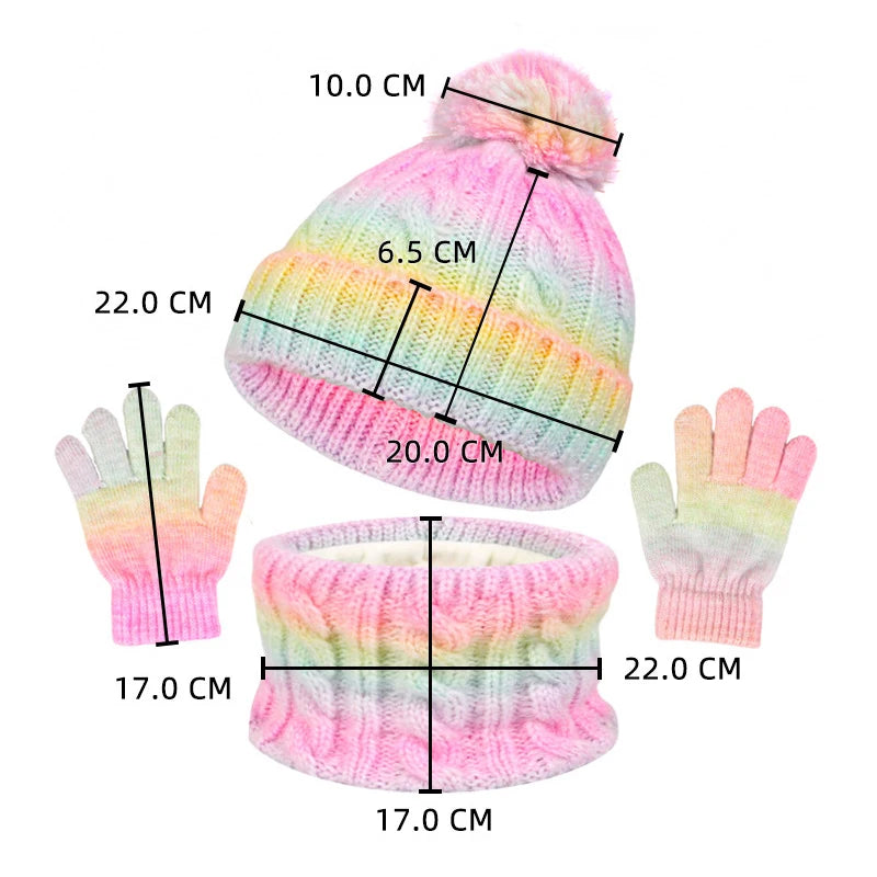 3-teiliges Kinder Winter Set mit Hut Schal Handschuhe warmes Fleecefutter