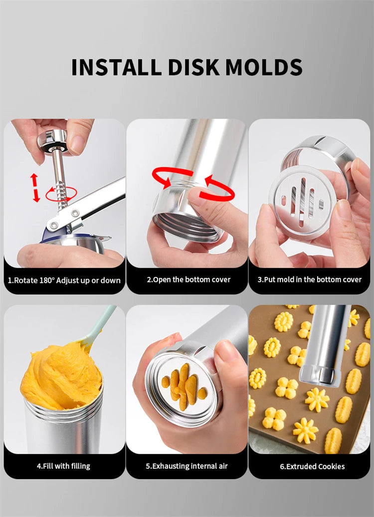 Kekspresse Set - Edelstahl Keksform mit 20 Scheiben und 4 Düsen für individuelle Plätzchen