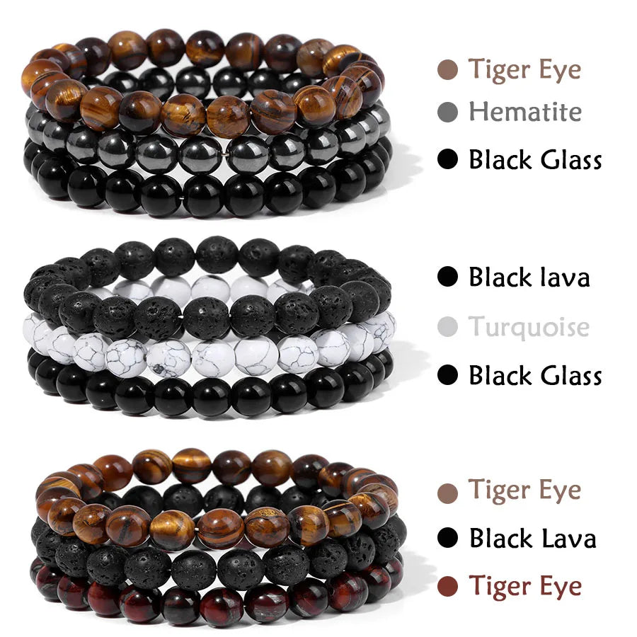 Handgemachtes Naturstein Armband Set für Männer mit Elastik