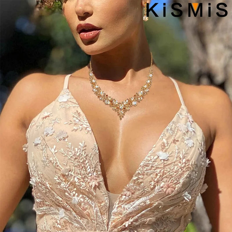 Elegantes Braut Schmuckset mit Kristall Strass Halskette und Ohrringen Tropfenform-Yabubest - Home & More