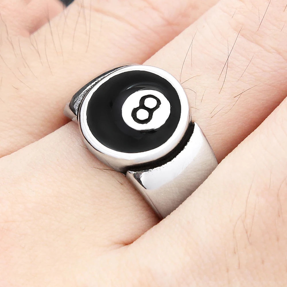 Edelstahl Punk Ring mit Schwarz Acht Motiv – Unisex Party Schmuck