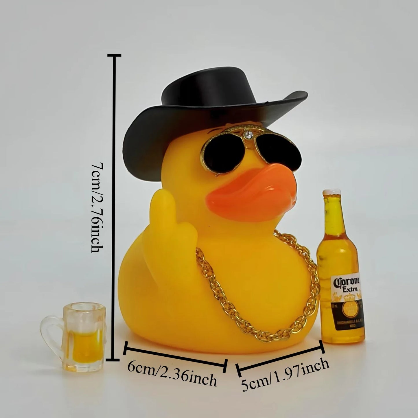 Lustige Gummi Ente Fahrzeug Dekoration mit Weinflasche und Bier