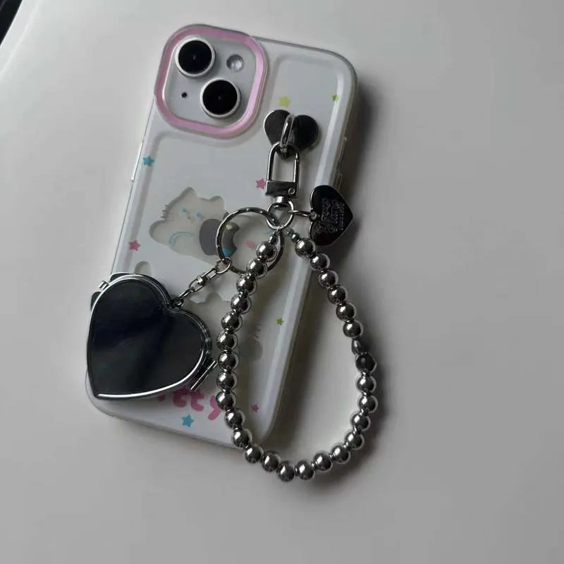 Herzförmiger Metall Schlüsselanhänger mit Perle Damen Schmuck Zubehör