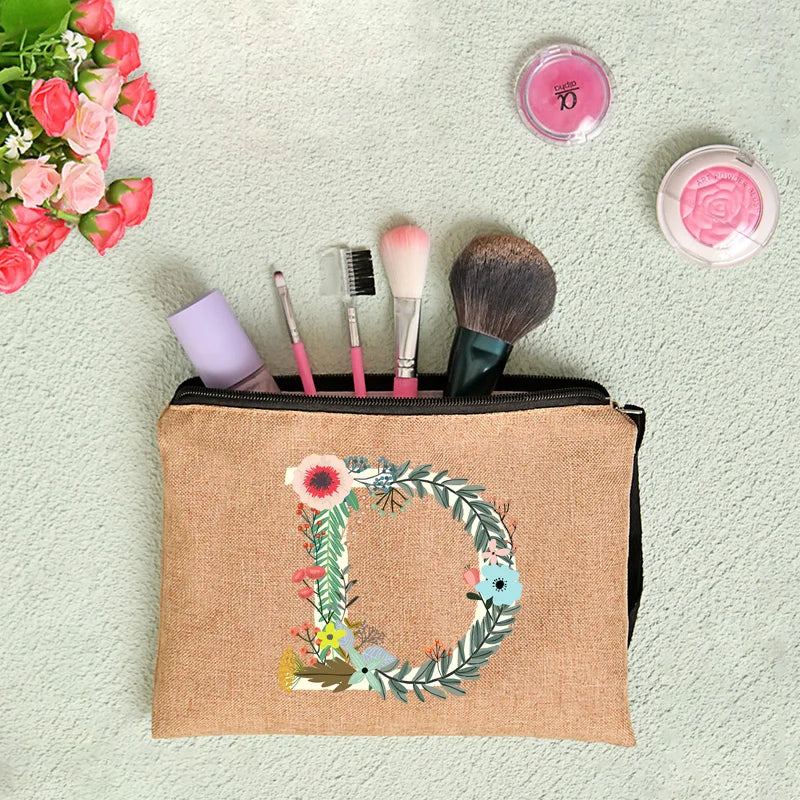 Leichter Leinwand Kosmetikbeutel mit Reißverschluss und floralem Design