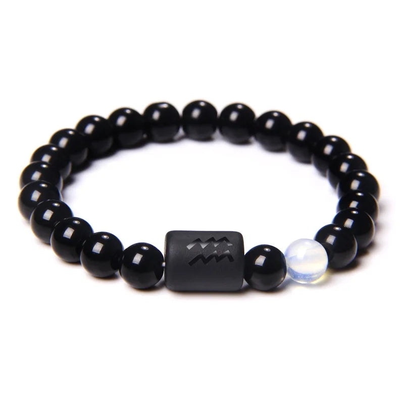 Sternzeichen Armband aus schwarzem Onyx Stein Elastisch für Damen Herren