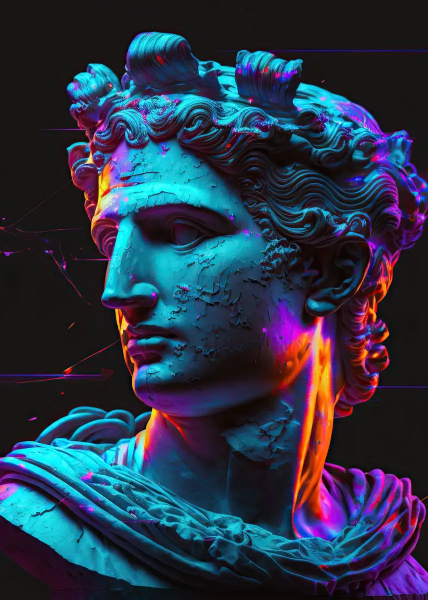 Bunte abstrakte Leinwanddrucke mit antiker griechischer David-Skulptur