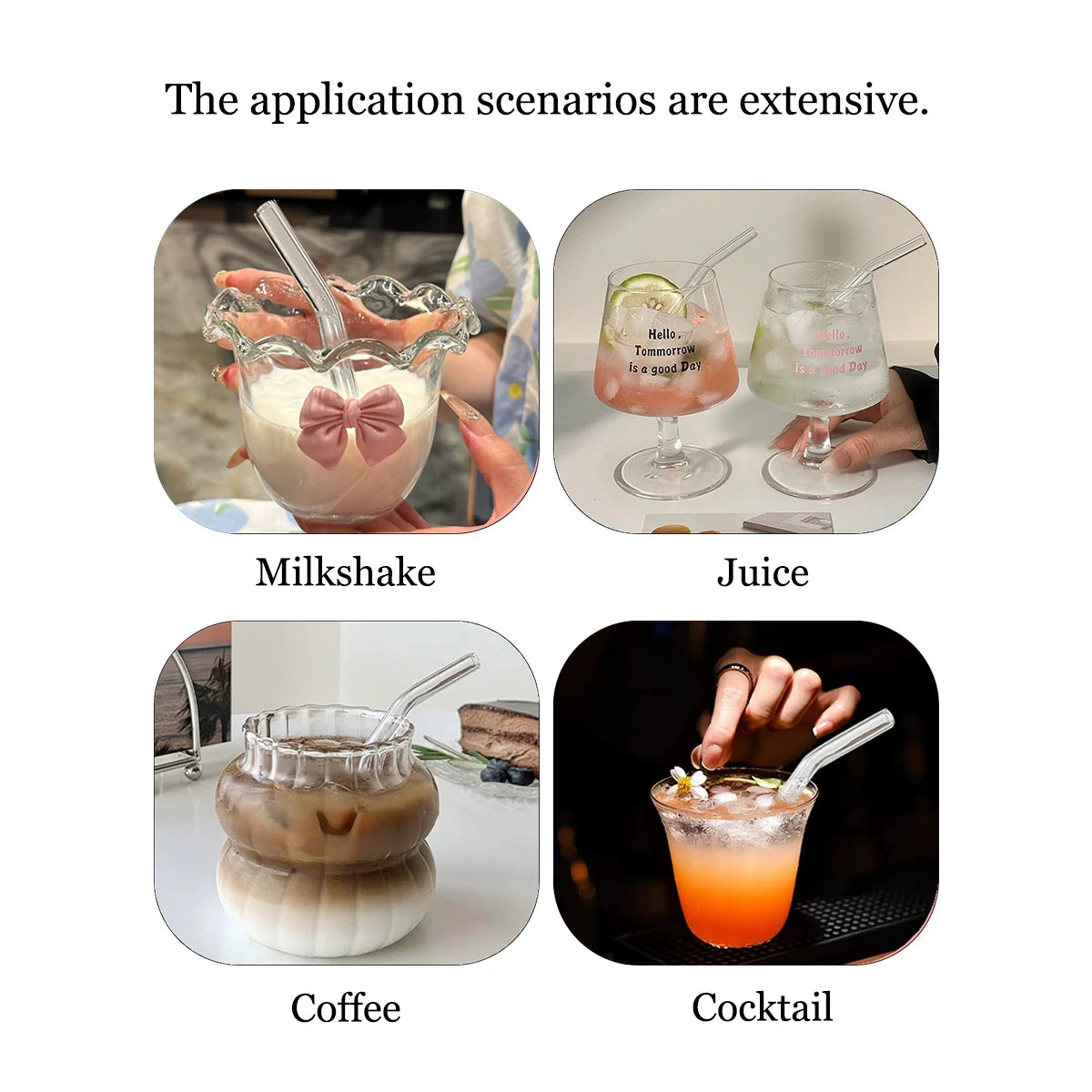 15 cm kurze wiederverwendbare Glasstrohhalme mit Reinigungsbürste