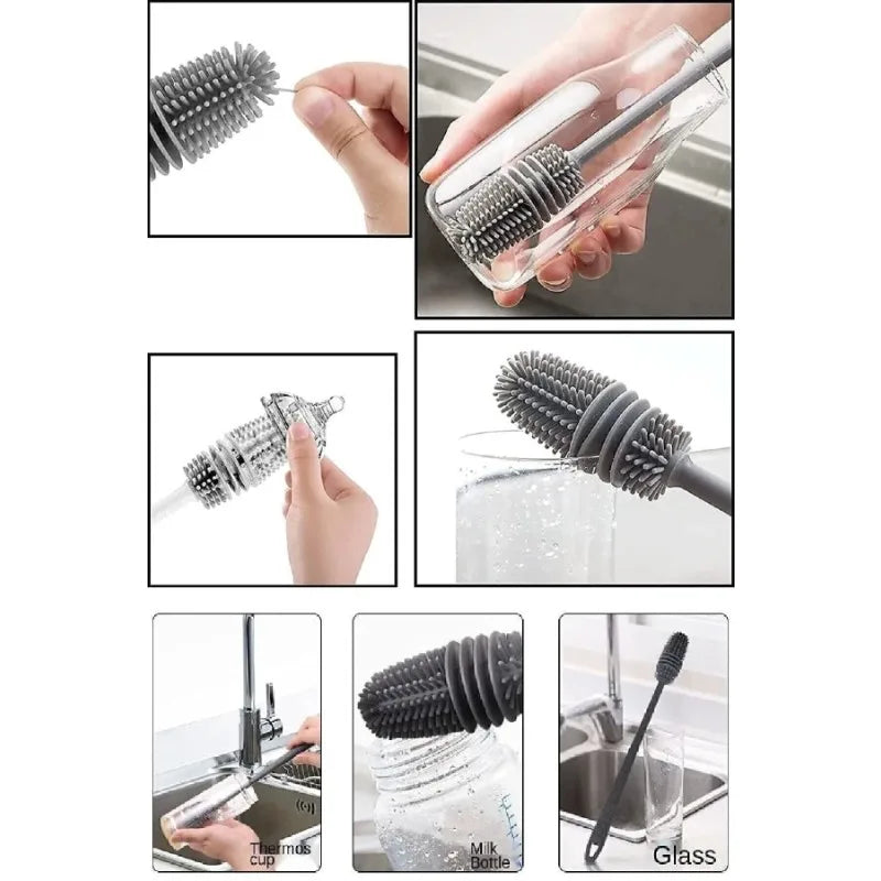 Flexible Silikonbürste langer Griff – Sanfte Reinigung für Flaschen, Gläser, Vasen