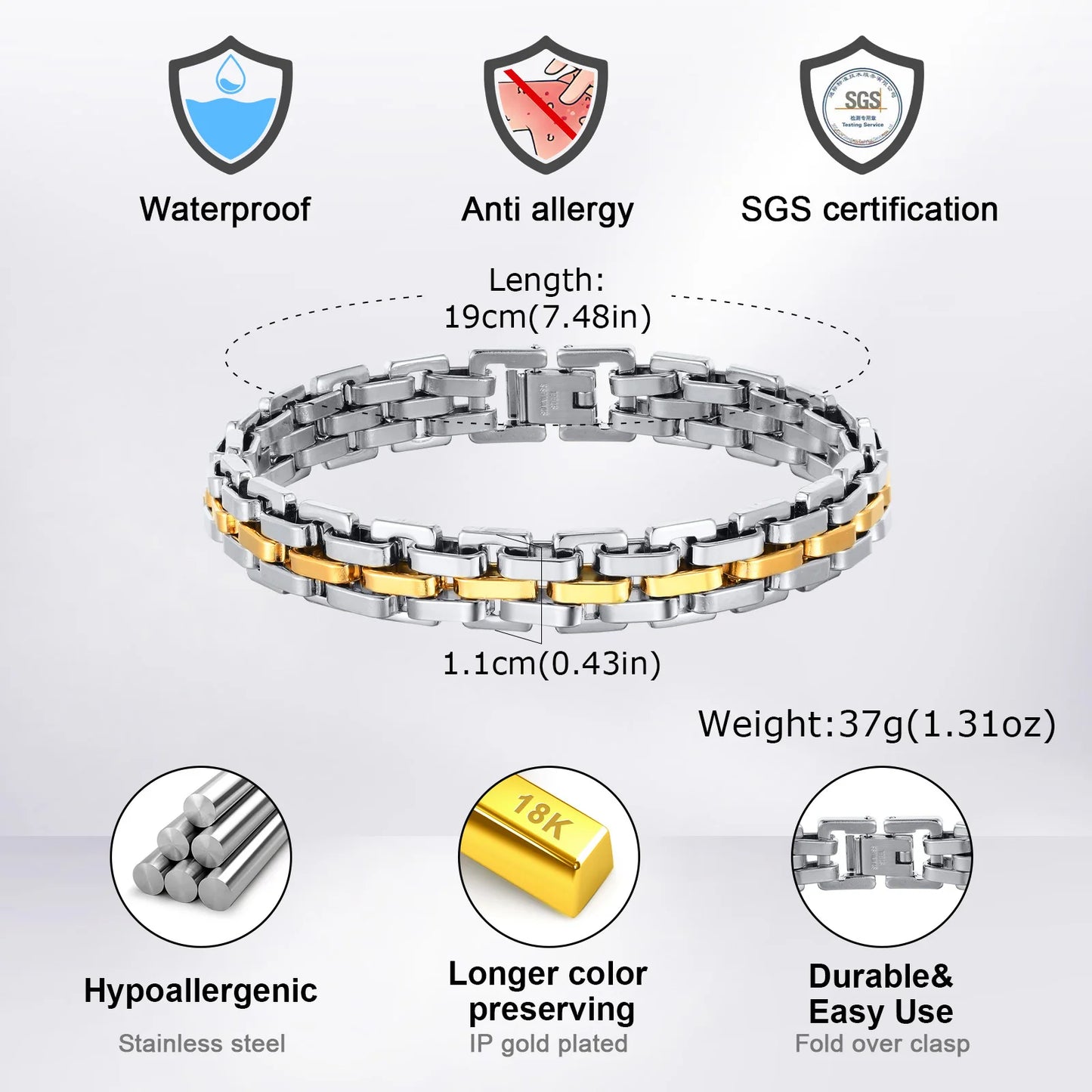 Maskulines 11mm Edelstahl Gliederarmband für Herren als Geschenk