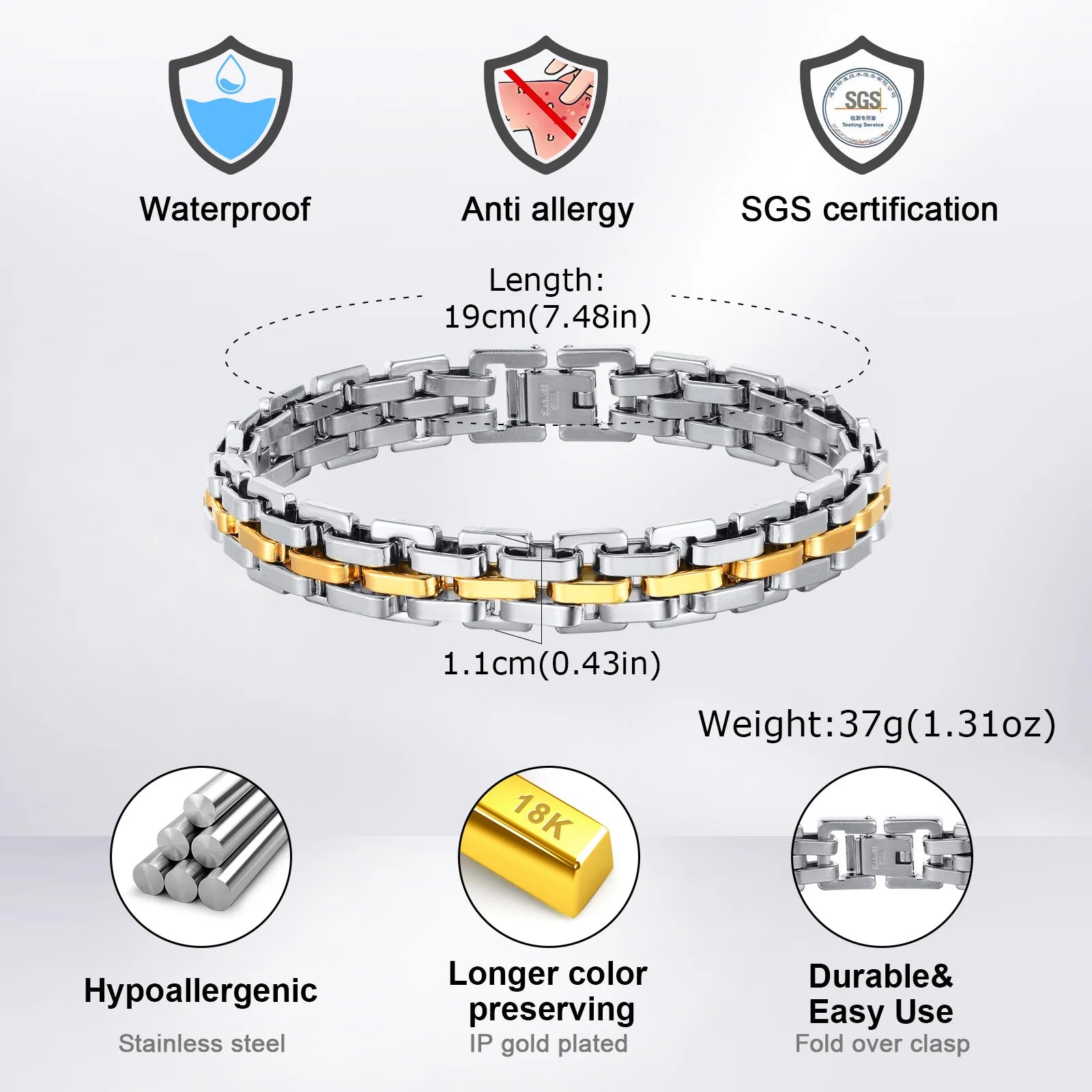 Maskulines 11mm Edelstahl Gliederarmband für Herren als Geschenk