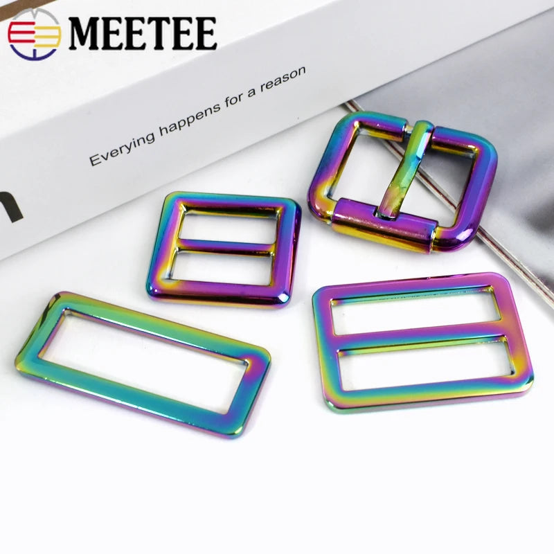 10er Set verstellbare Regenbogen Metallschnallen für Taschen und Gürtel