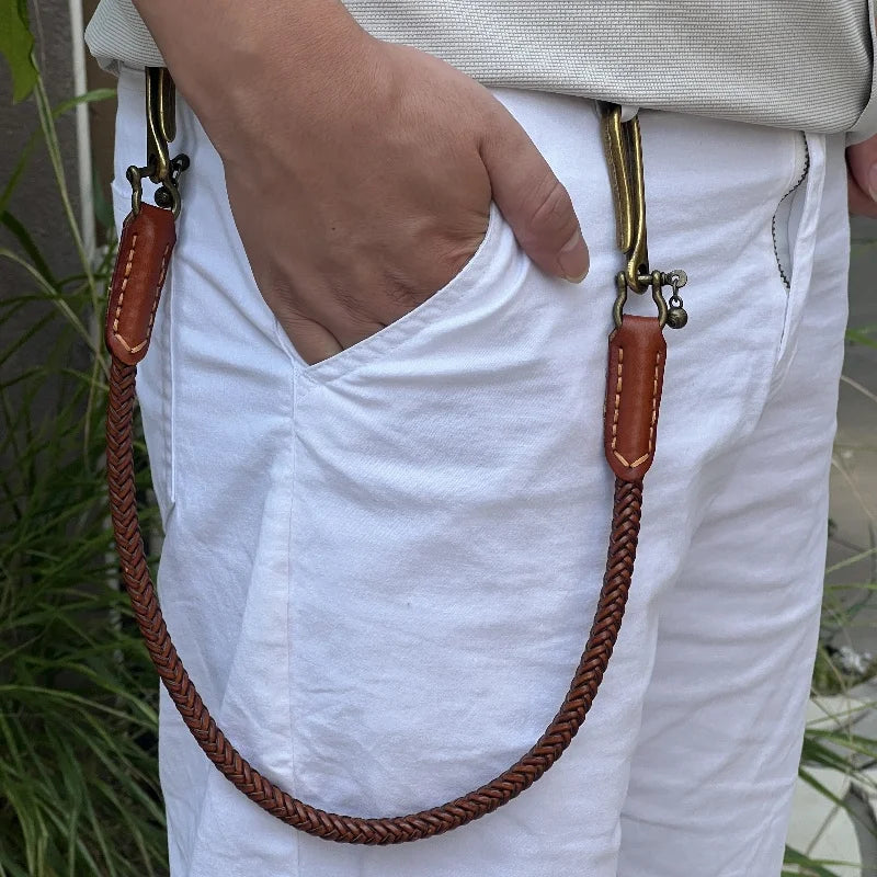 Robuster Punk Stil Leder Schlüsselanhänger mit Metallkette