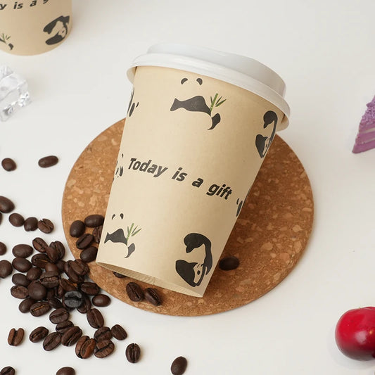 25 Stück 12oz Einweg-Pappbecher mit Deckel aus Kraftpapier