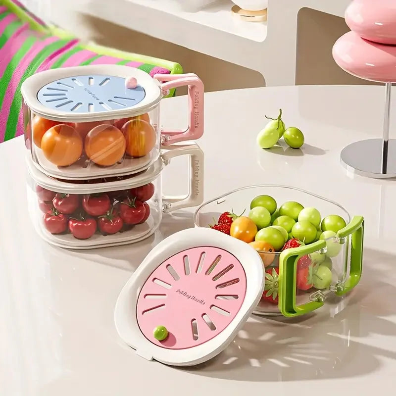 2-in-1-Doppelschicht-Abtropfkorb, Obst-Abtropfbehälter mit faltbarem Griff, Lebensmittelsieb, verdickter Obstteller, leicht zu reinigen-Yabubest - Home & More