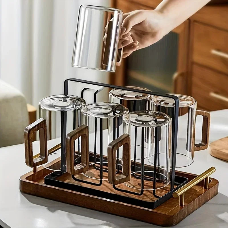 Hitzebeständige Glas Tasse mit Walnuss Griff 400 ml-Yabubestshop