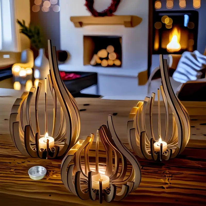 Handgefertigtes 3-teiliges Kerzenhalter-Set aus Holz-Yabubest - Home & More