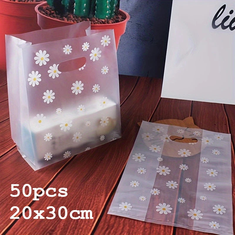 Transparente wiederverwendbare Einkaufstaschen mit Gänseblümchen Motiv 10 50 Stück