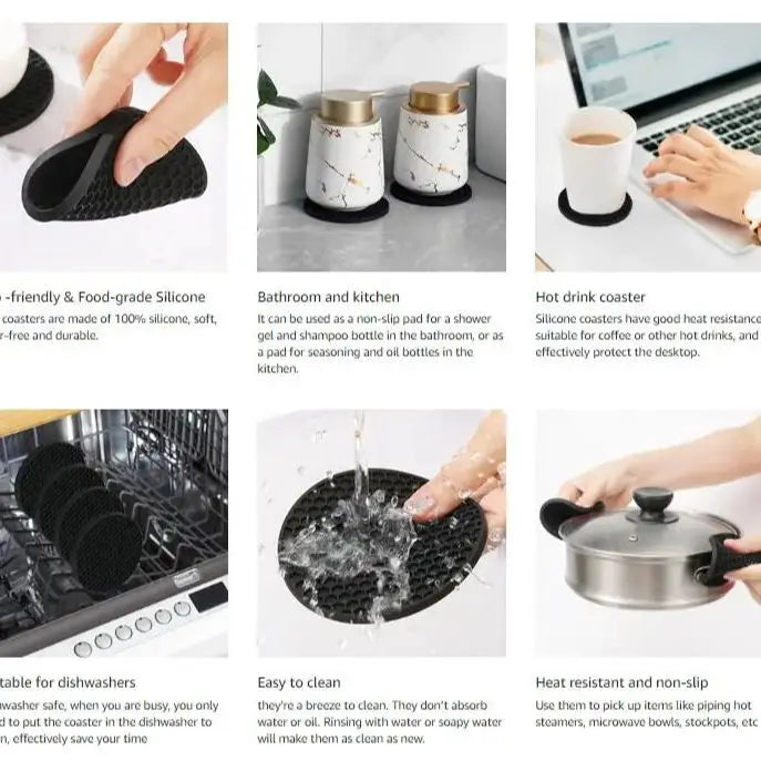 Silikon Untersetzer Set mit Halter – Rutschfest für Heiß - Kalt - Tassen - Gläser